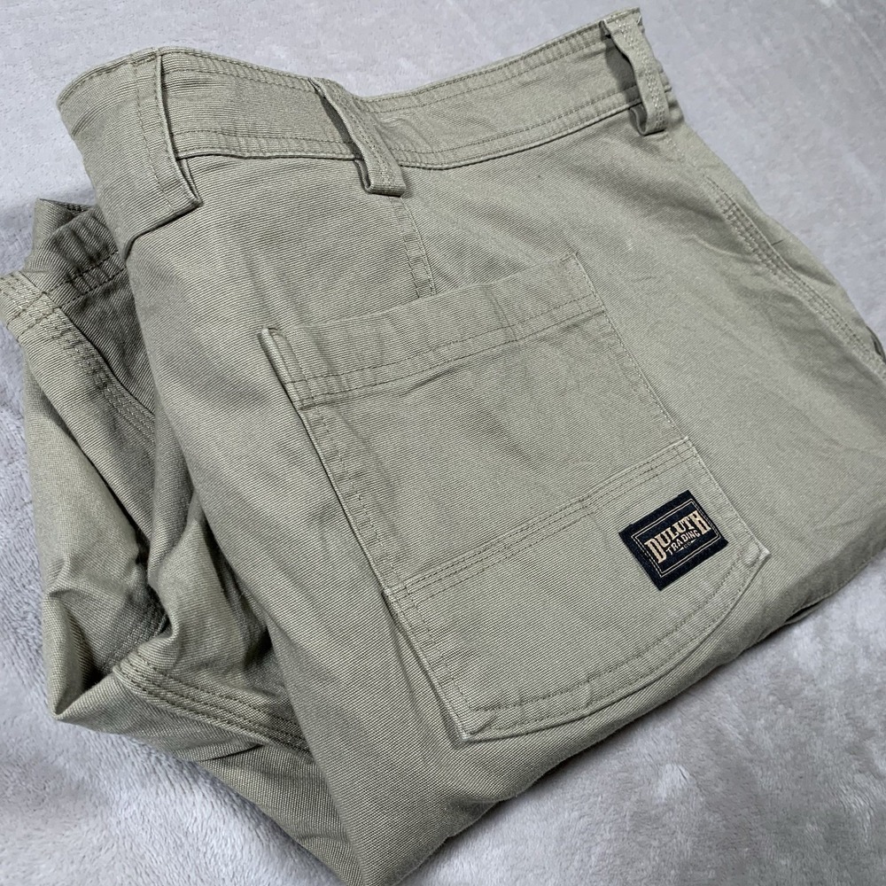 Duluth Trading Flex Fire Hose Shorts Mens 44 Khaki Canvas Stretch Work Casual
